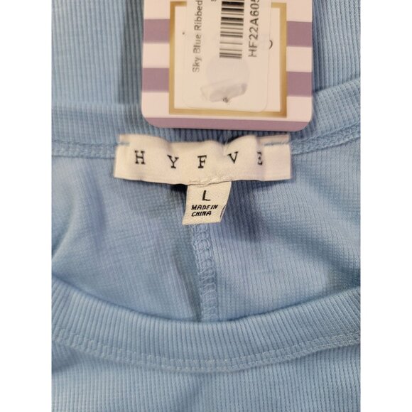 Hyfve Womens Large Midi Dress Sky Blue Ribbed Knit Sleeveless Side Slit  NTW - Picture 5 of 8